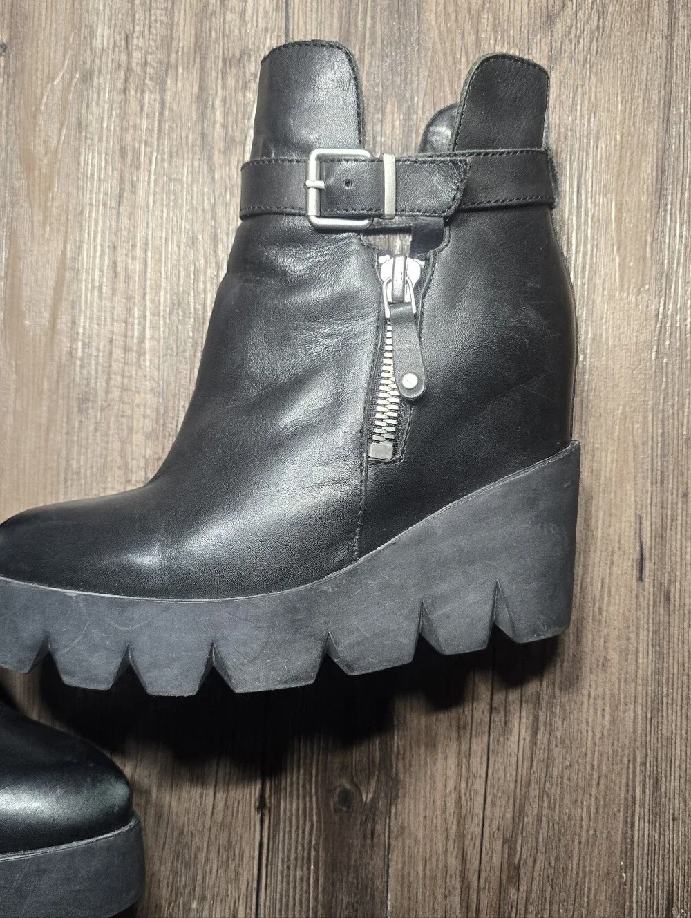 ASH Ricky Lug Wedge Platform Leather Boots Size 8